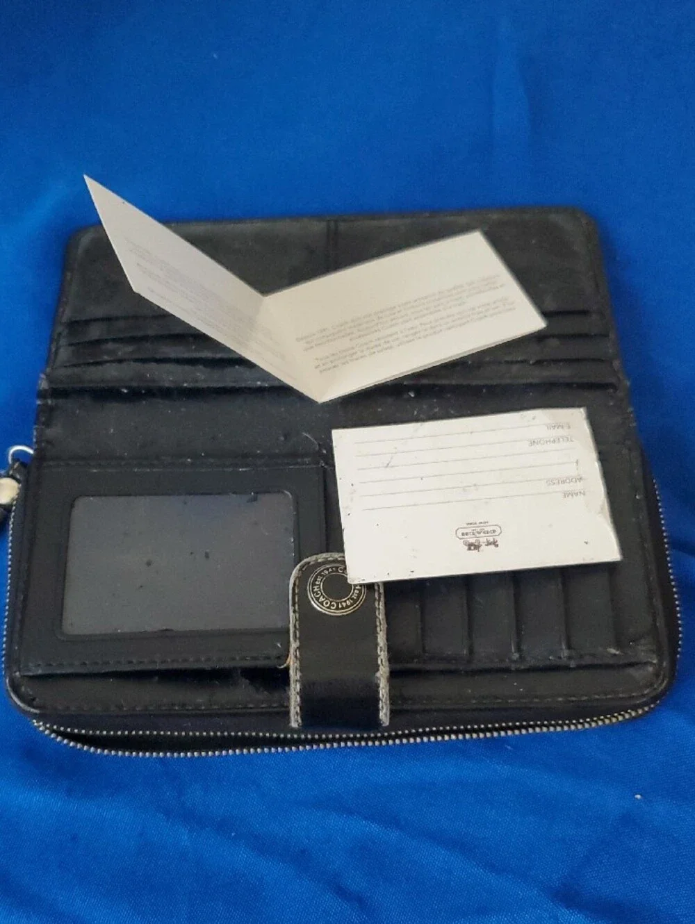 Vintage Coach Signature Canvas Checkbook Wallet Black Flap French Purse